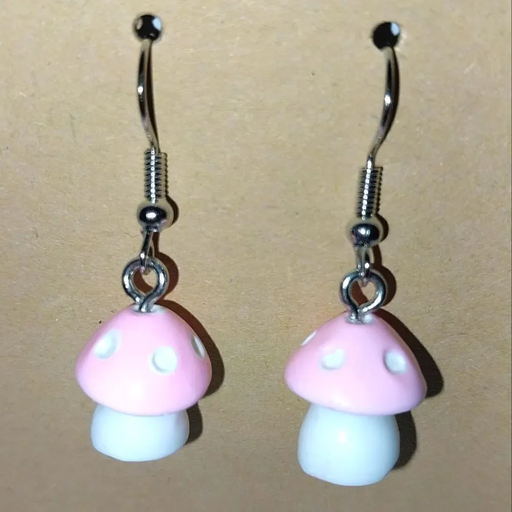 Hand crafted mushroom dingle earrings